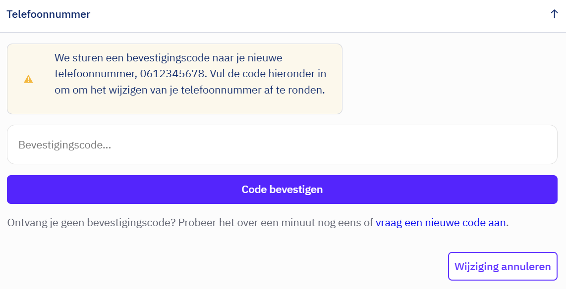 Code bevestigen scherm
