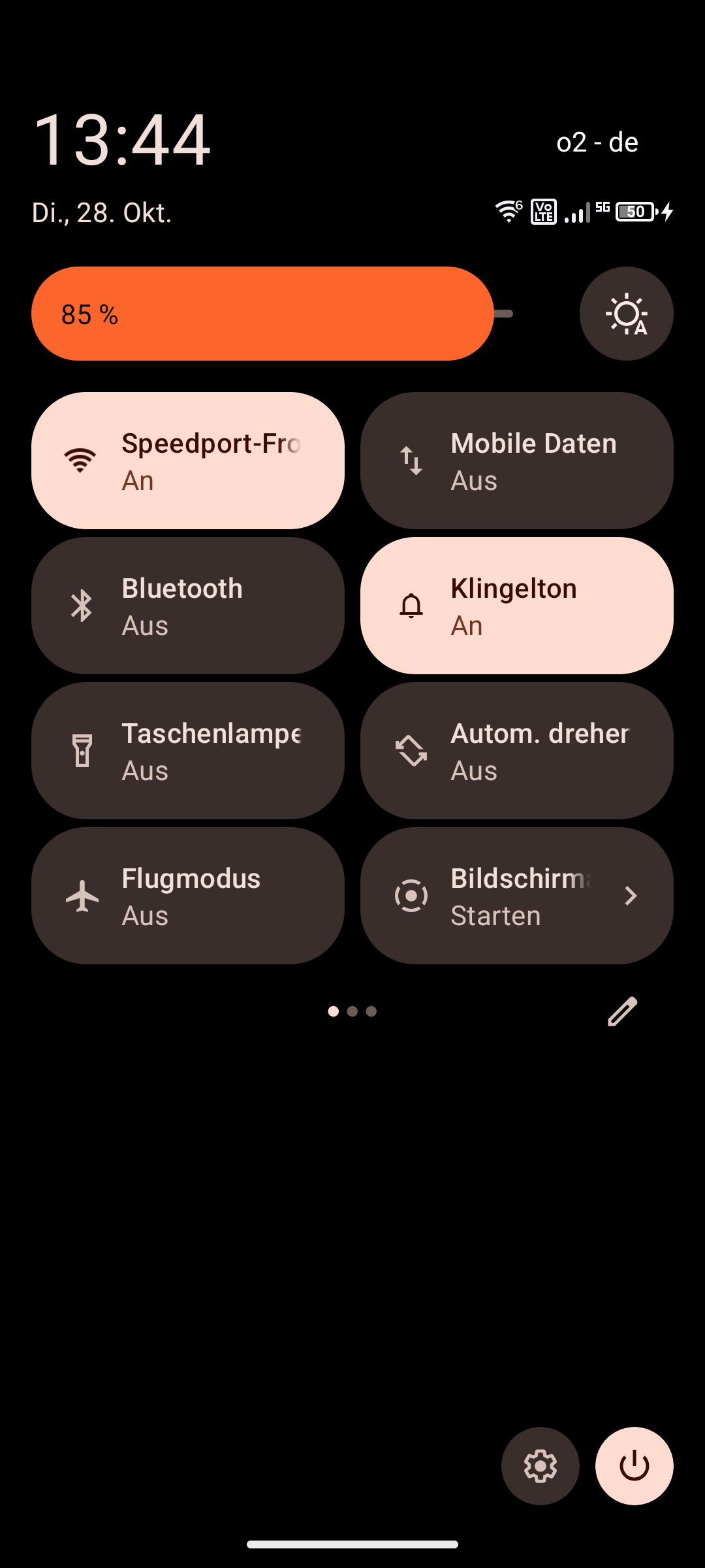 Screenshot von Schnelleinstellungen