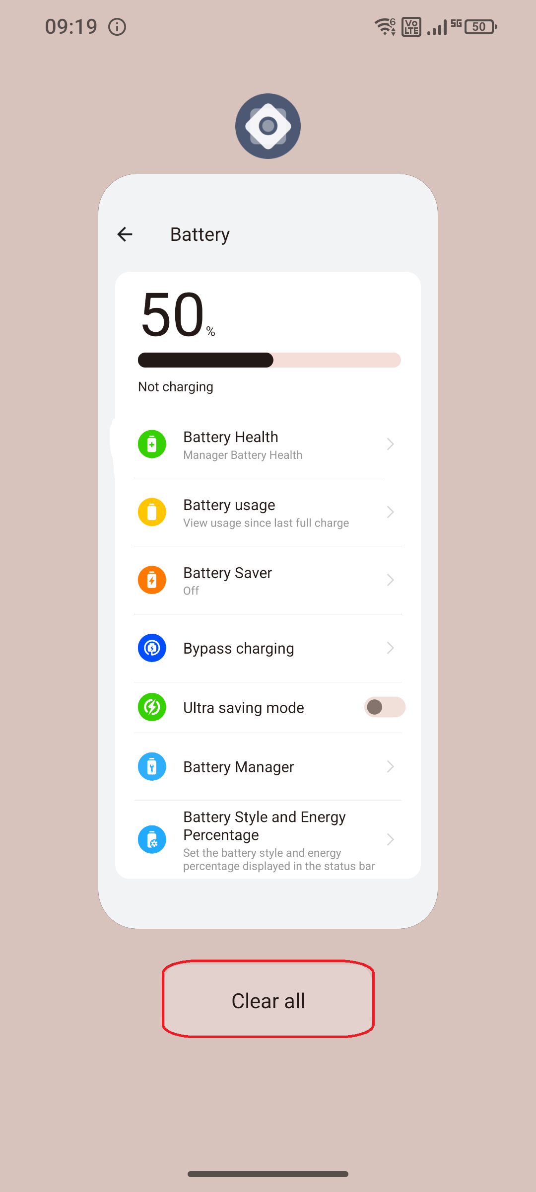 Screenshot of Task Manager, “Clear all” selected