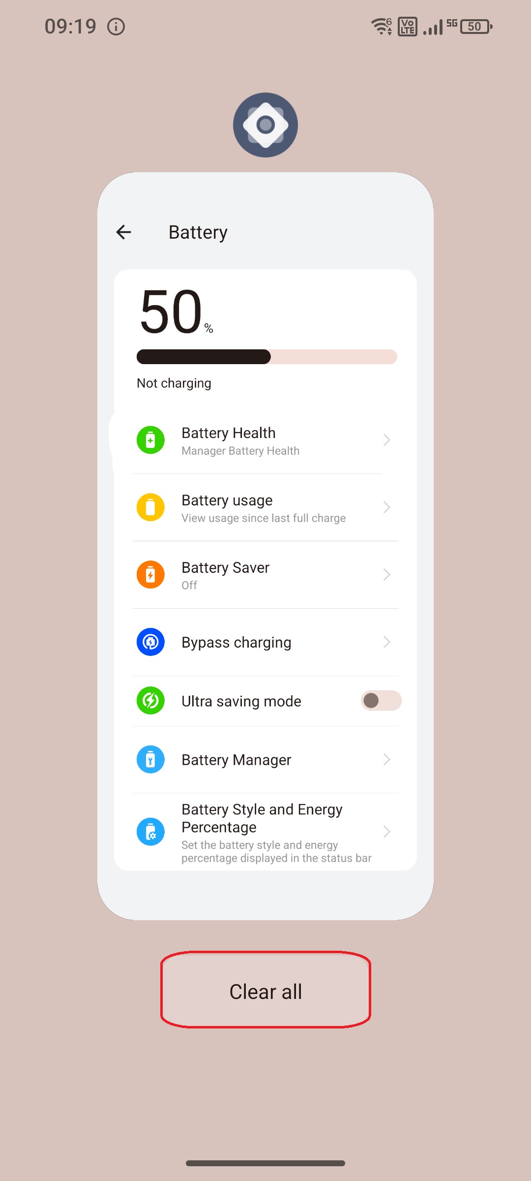 Screenshot of Task Manager, “Clear all” selected