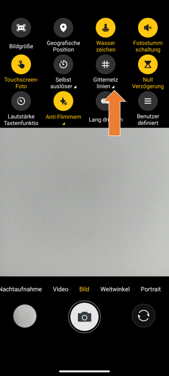 Screenshot von Kamera-App in den Einstellungen 