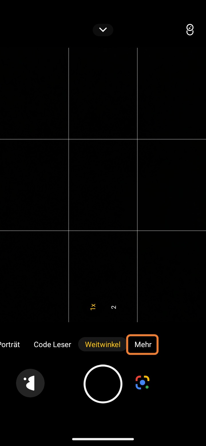 Screenshot von Kamera-App ‚‚Mehr" ausgewählt