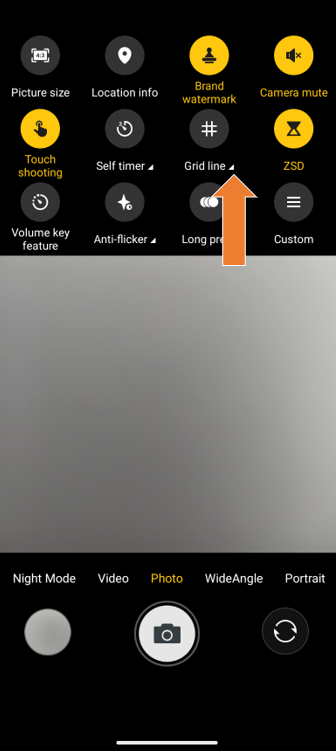 Screenshot of camera app in settings