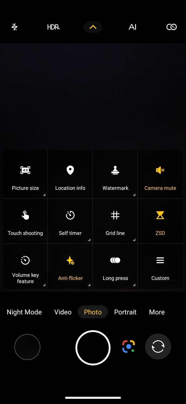Screenshot of camera app in settings