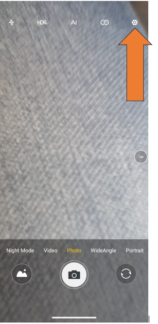 Screenshot of camera app, cogwhee selected