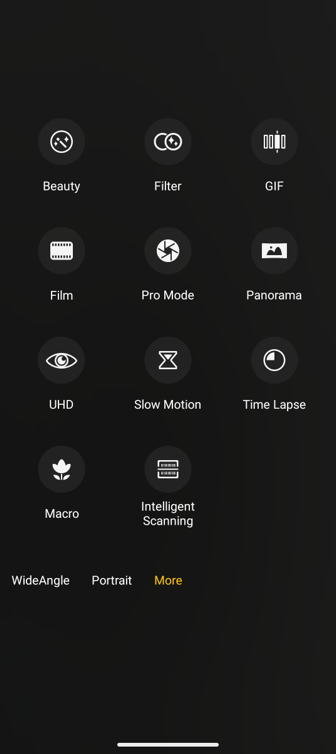 Screenshot of all available modes under “More”