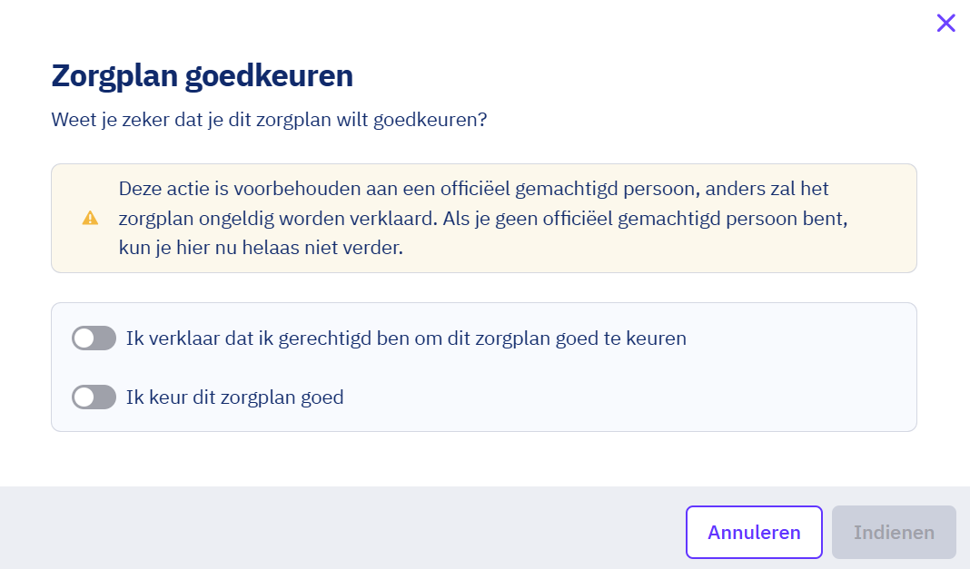 Melding Zorgplan goedkeuren