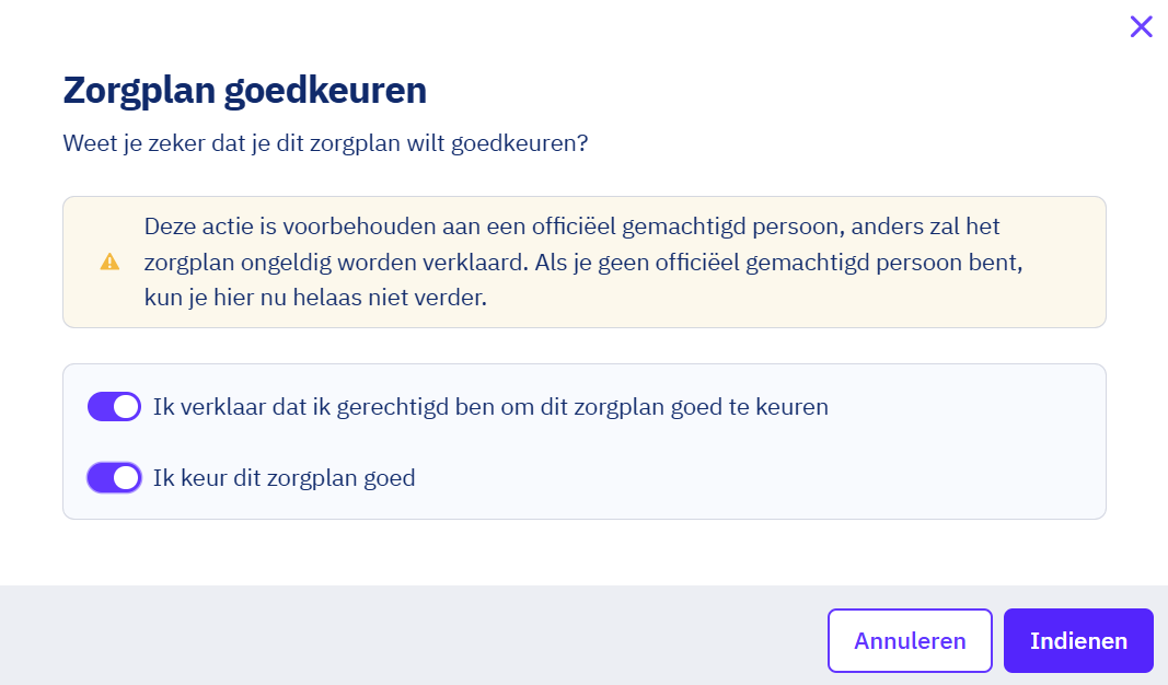 Schuifjes en knoppen Indienen en Annuleren