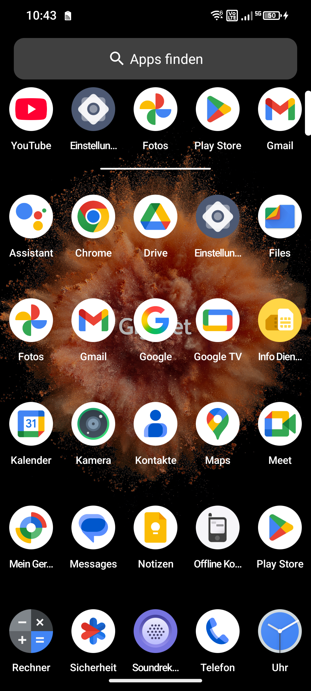 Screenshot der vorinstallierten Apps
