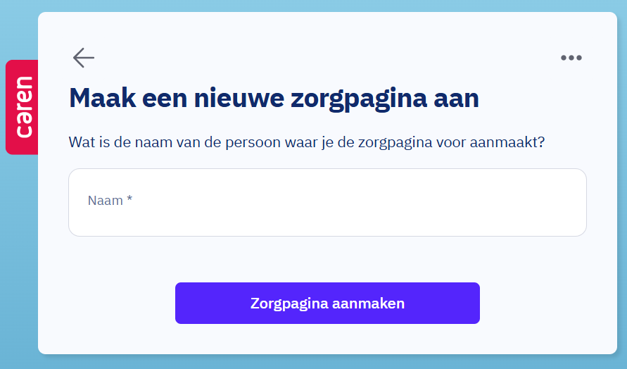 Zorgpagina aanmaken in Caren