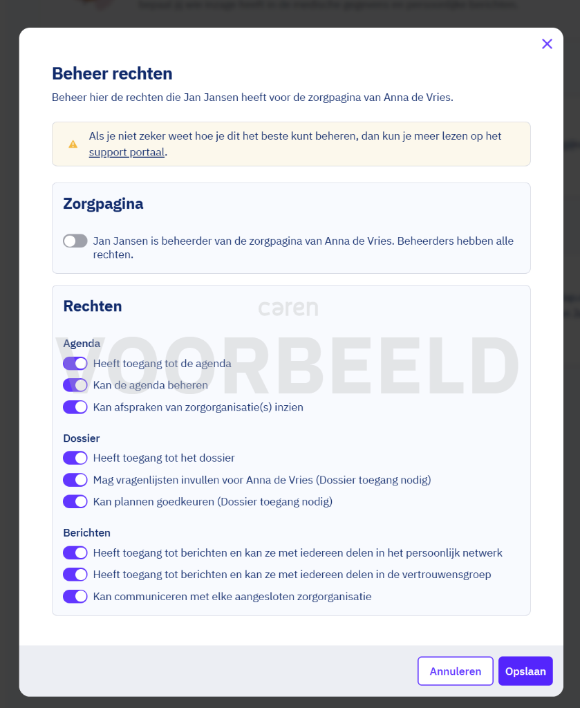 Rechten beheren in Caren