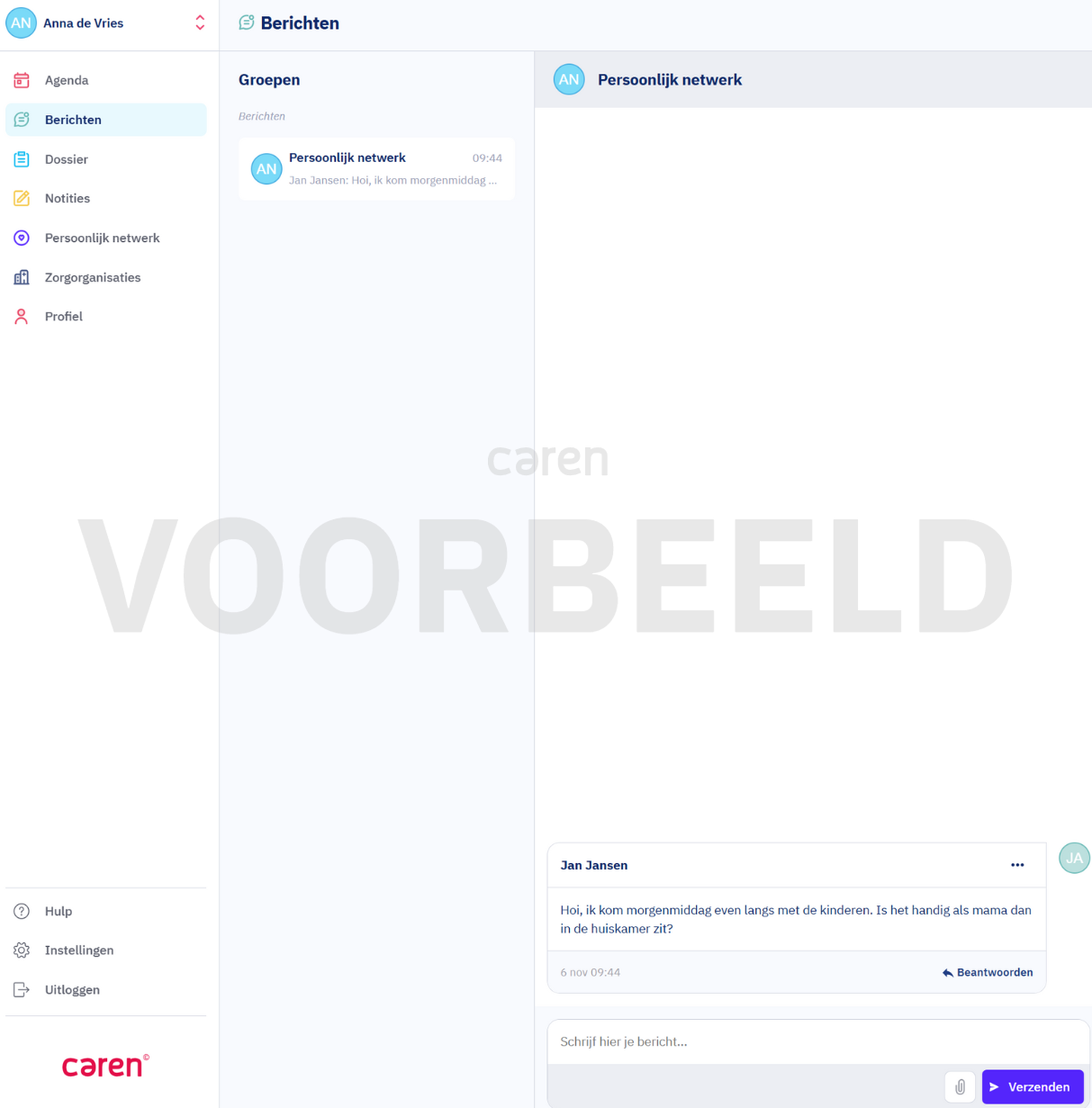 Berichten sturen in Caren