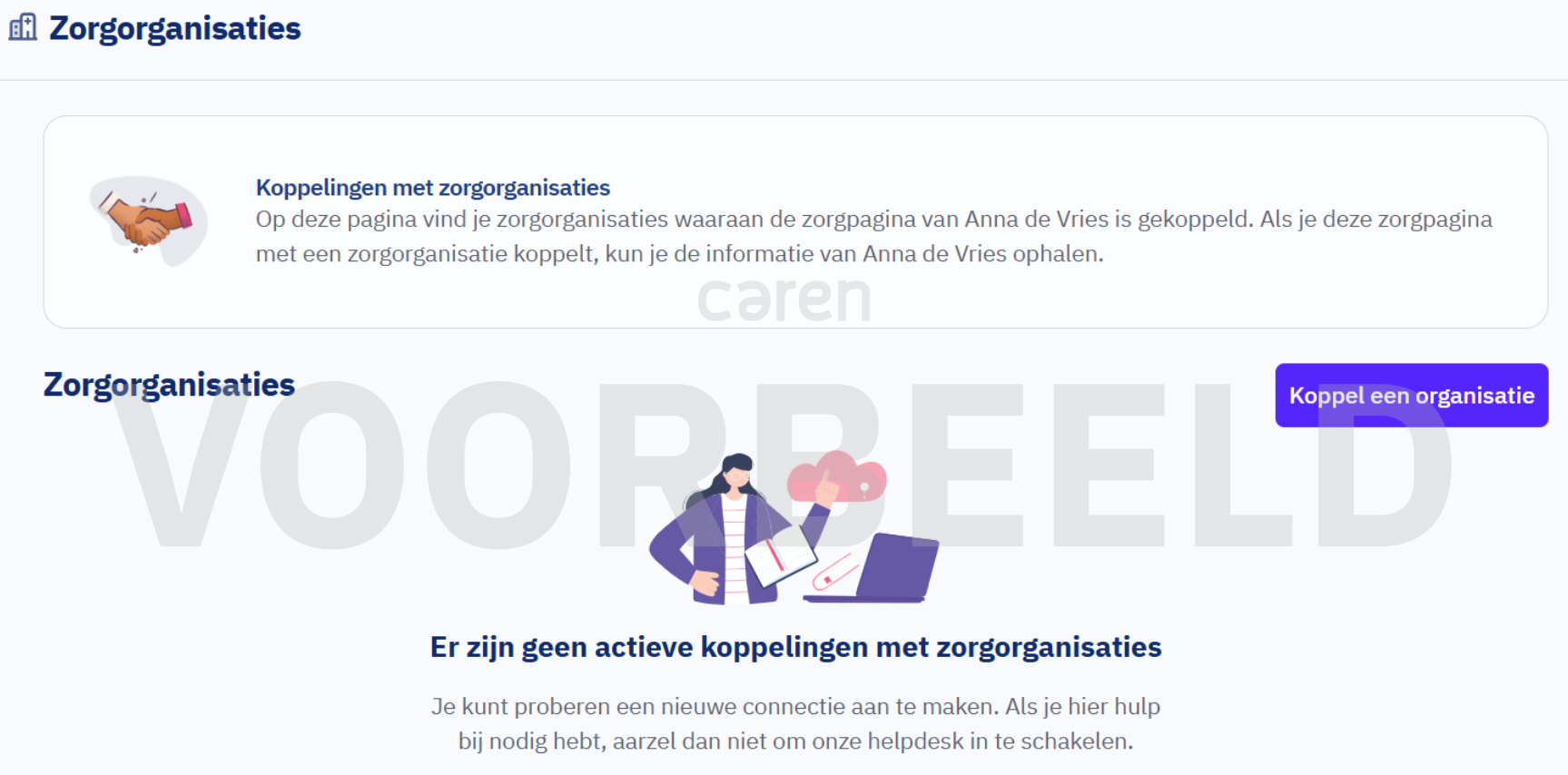 Zorgorganisatie koppelen in Caren
