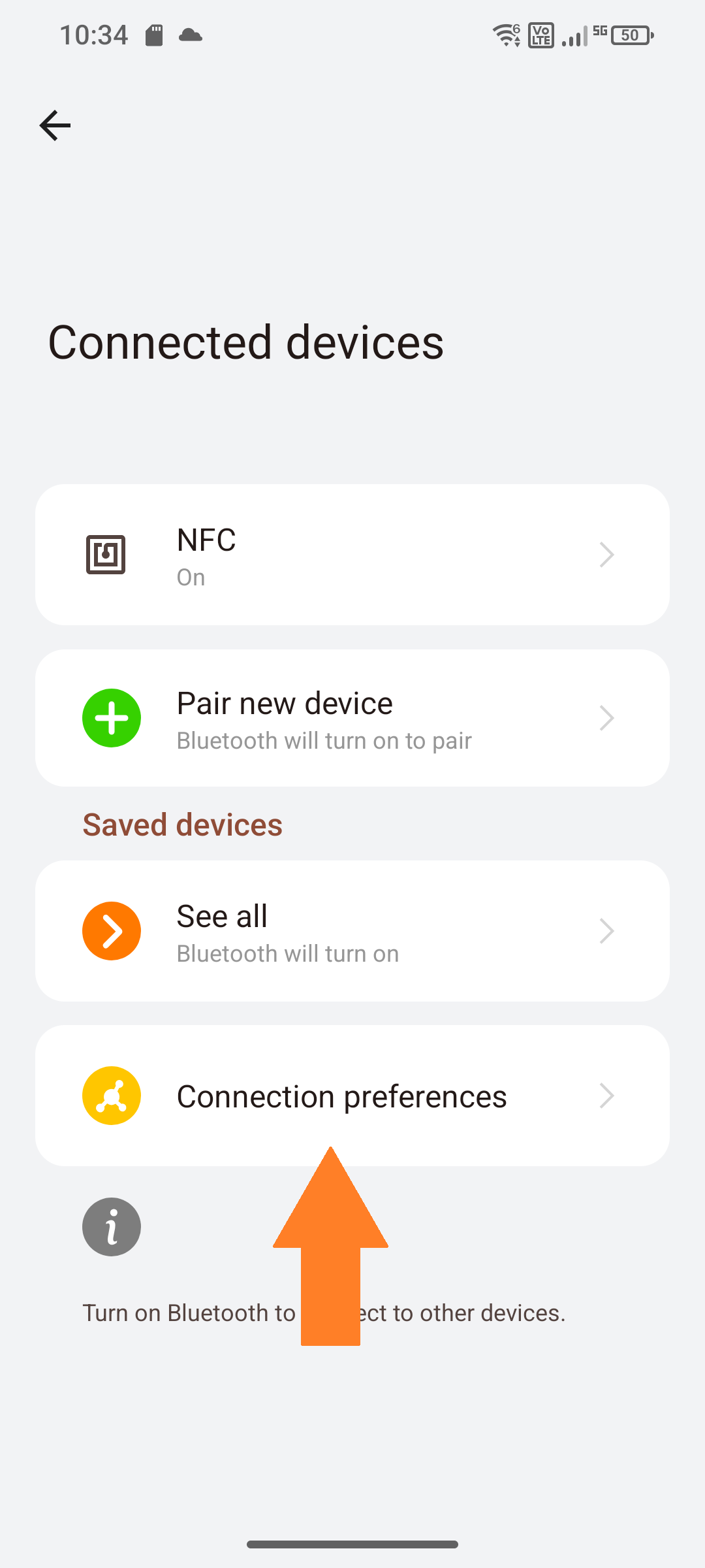 Screenshot of connected devices “Connection preferences” selected