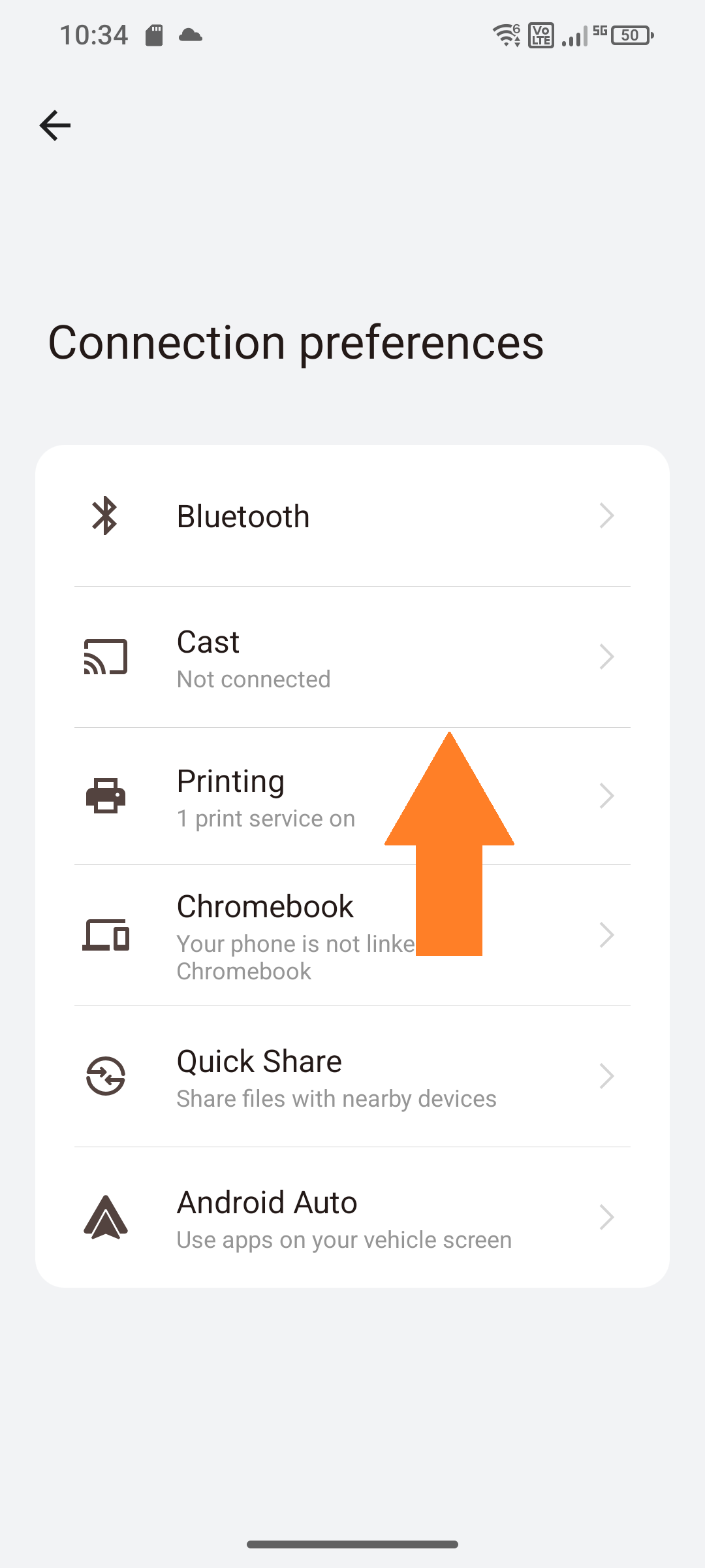 Screenshot of connection preferences “Cast” selected