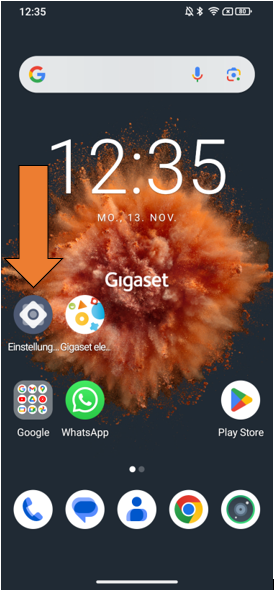 Screenshot von Startbildschirm ‚‚Einstellungen" ausgewählt