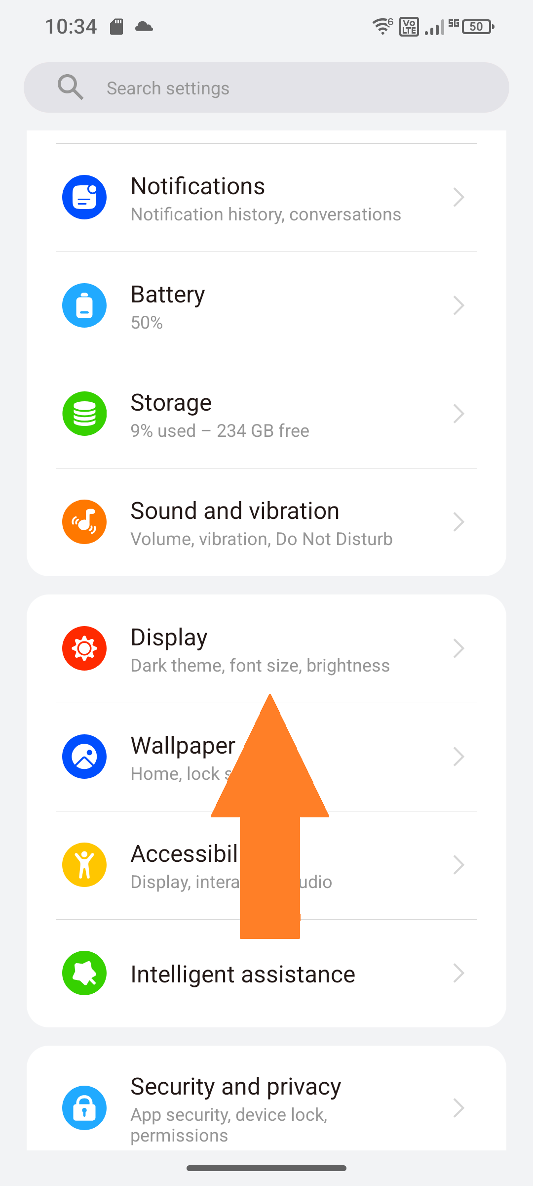 Screenshot of settings “Display” selected