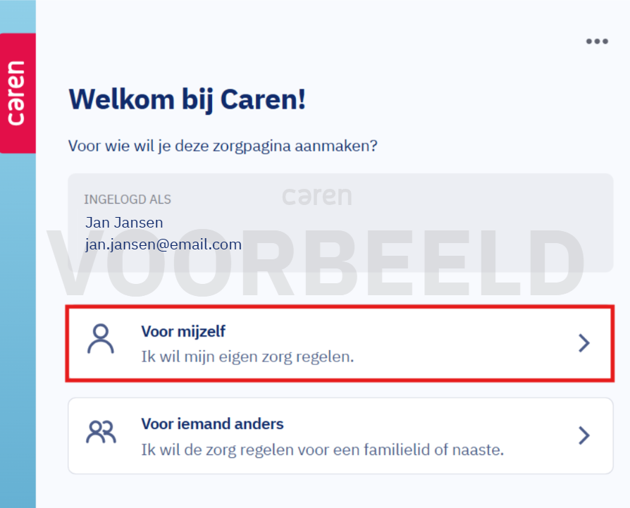 Keuzescherm: Voor mijzelf