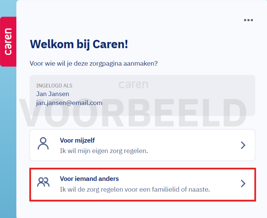 Keuzescherm: Voor iemand anders