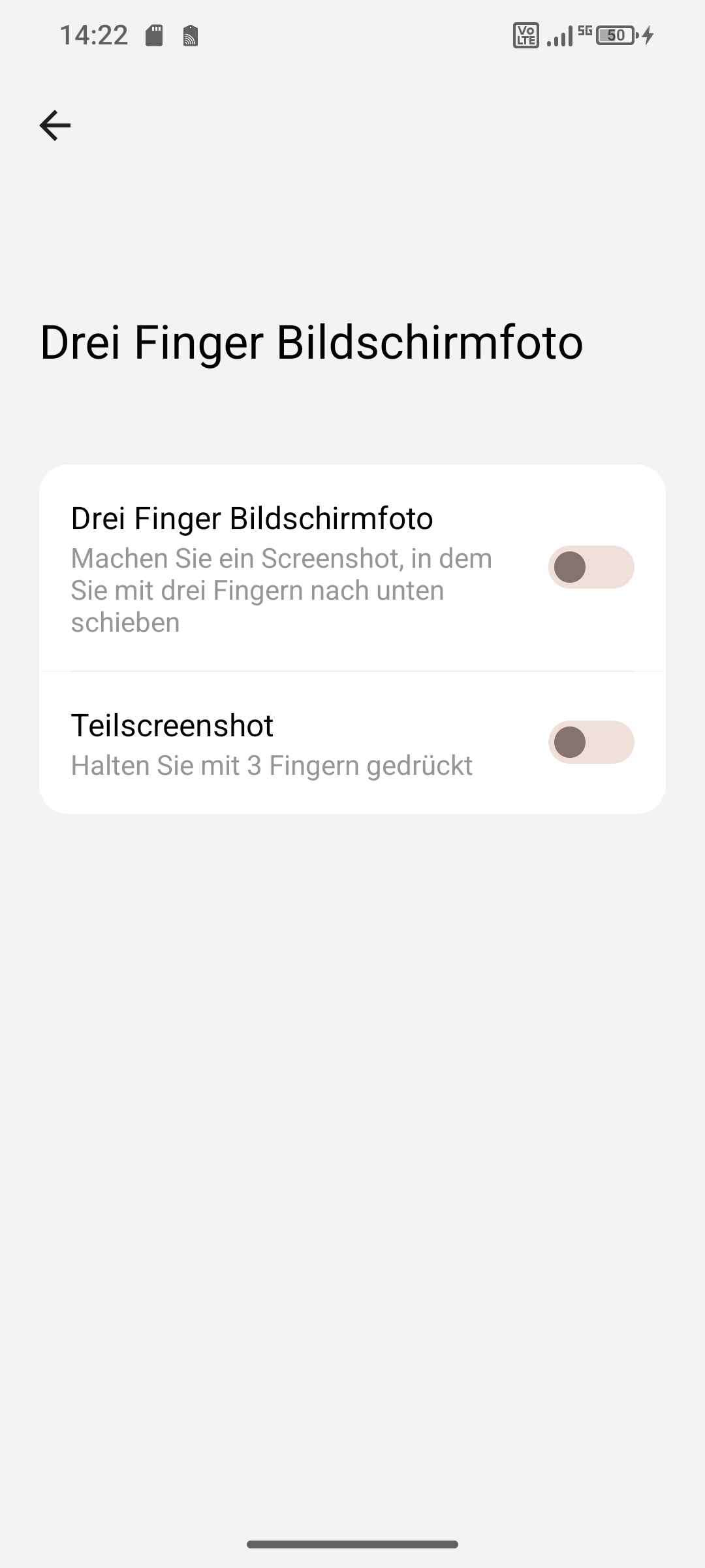 Screenshot von Drei Finger Bildschirmfoto, Einstellungen