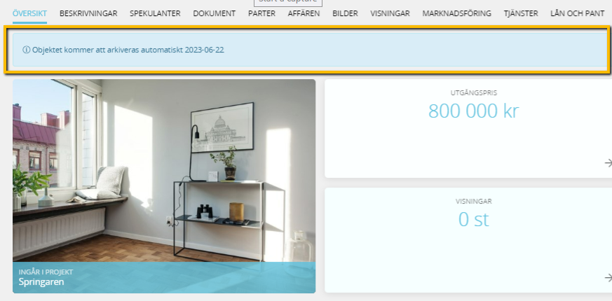 informationstext på objekt som kommer arkiveras