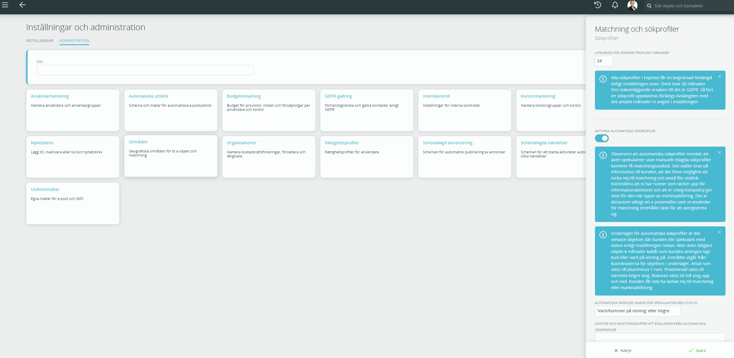 Matchning och sökprofiler