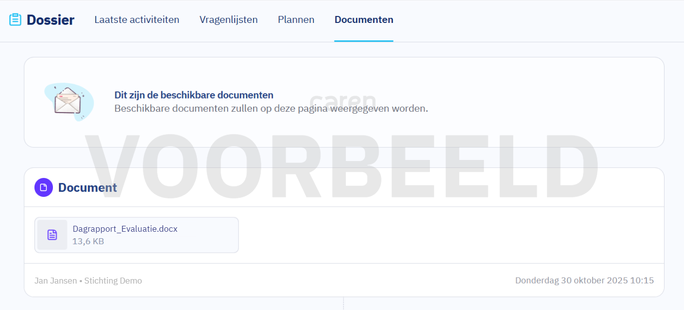 Lijst met gedeelde documenten in het dossier