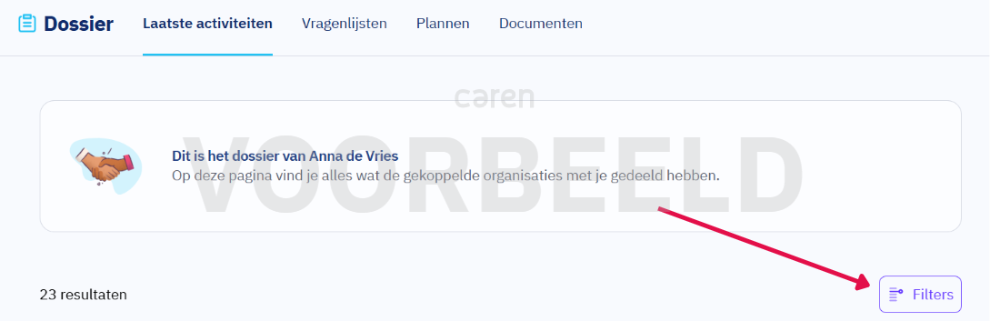 Filteropties in het dossier