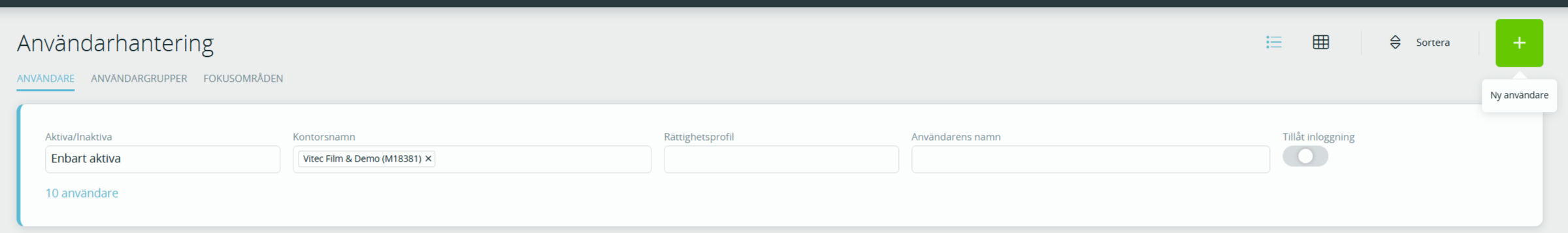 Bild som visar vart man lägger till en ny användare. Via pluset uppe till höger