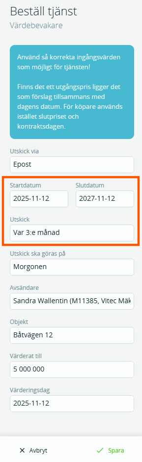 Alt‑text: "Skärmbild av användargränssnitt för tjänsten Värdebevakaren med tillgängliga inställningar.