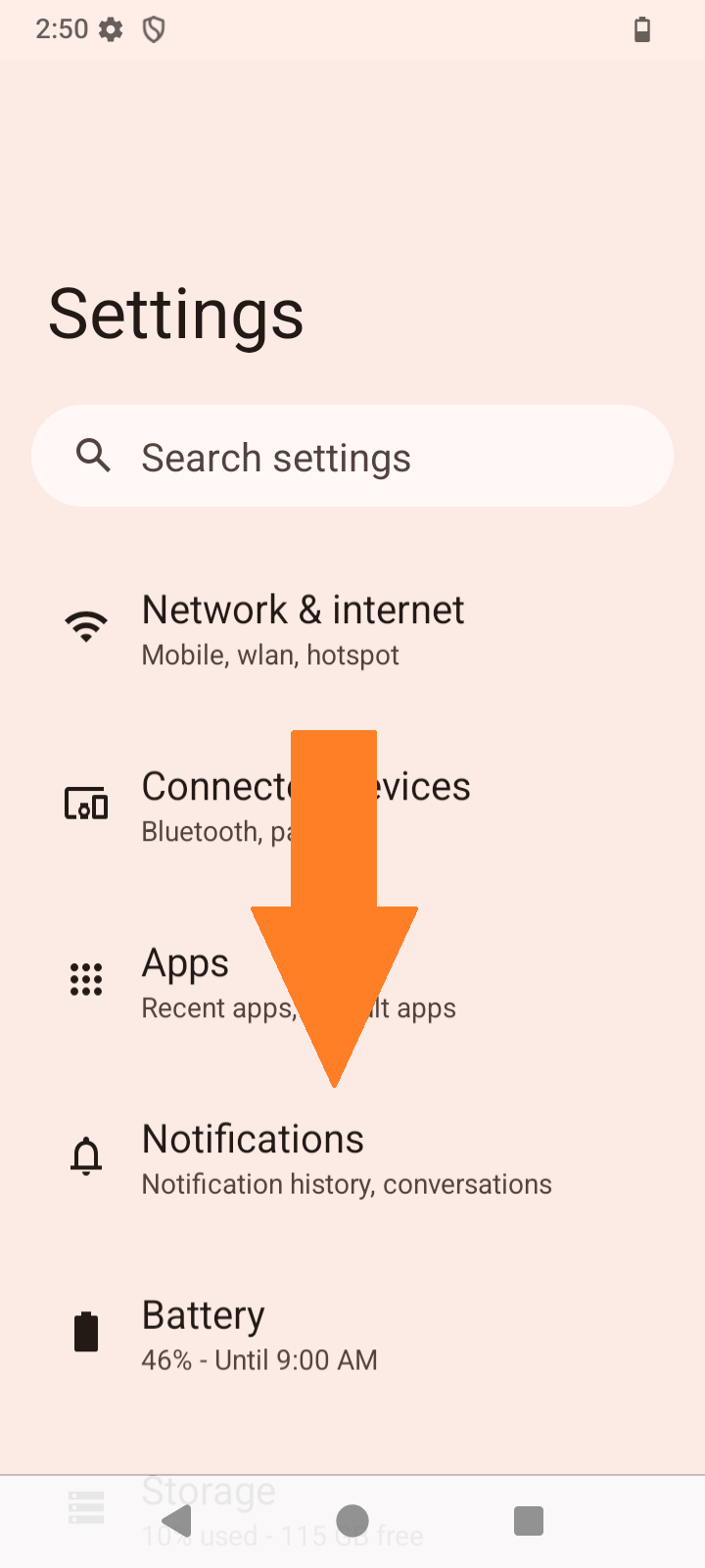 Screenshot of settings ‚‚Notifications" selected