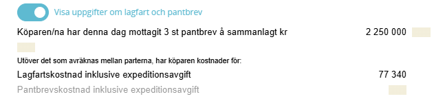 Bildtext: Visar formuleringen för pantbrev i likvidavräkningen