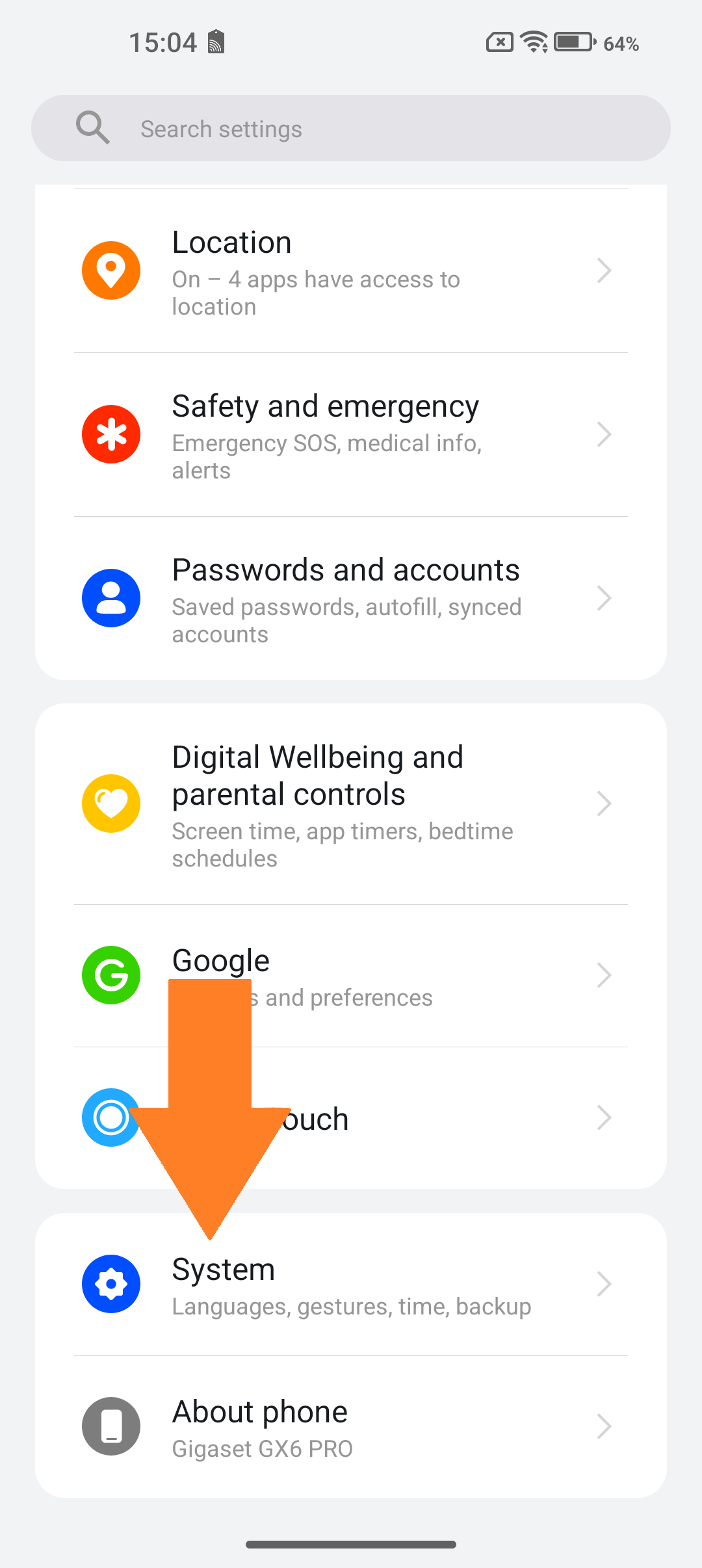 Screenshot of settings with “System” selected
