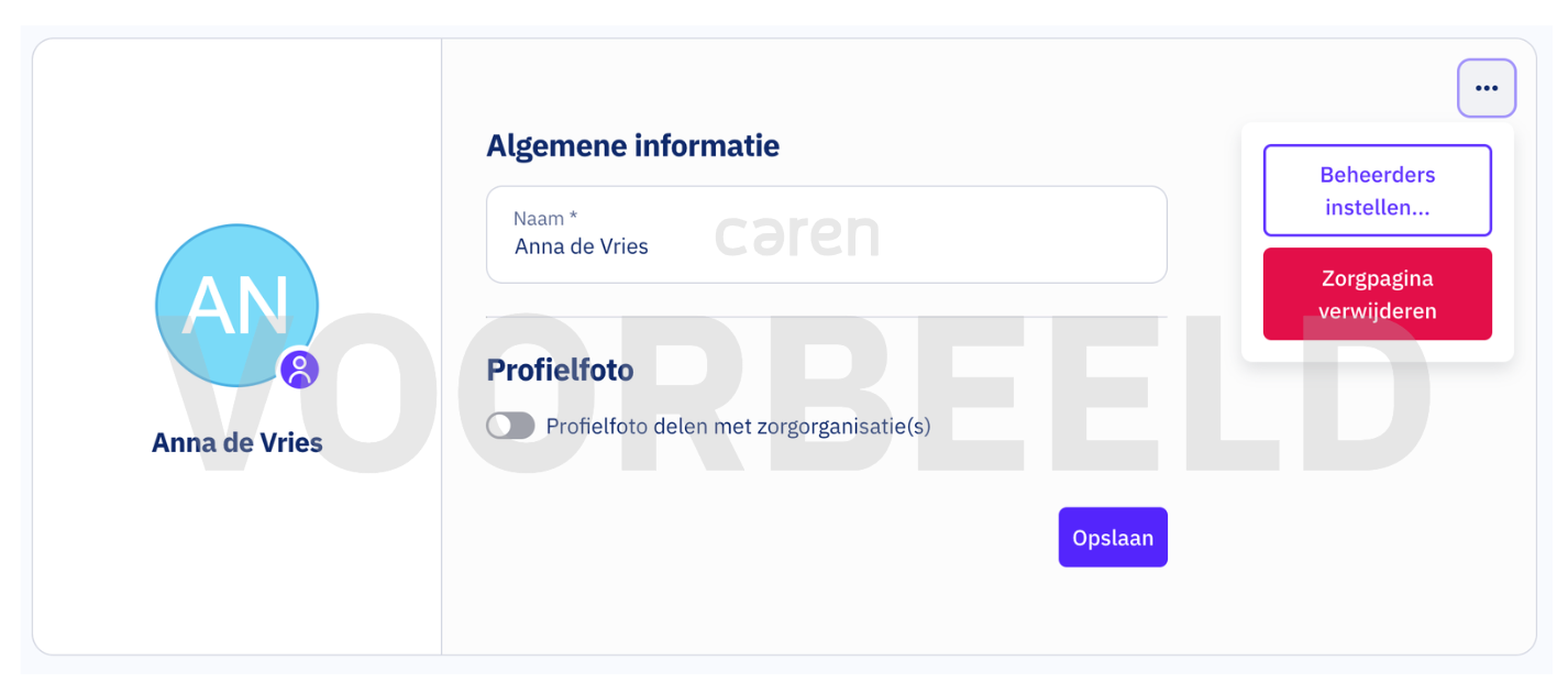 Menu met drie puntjes in Caren