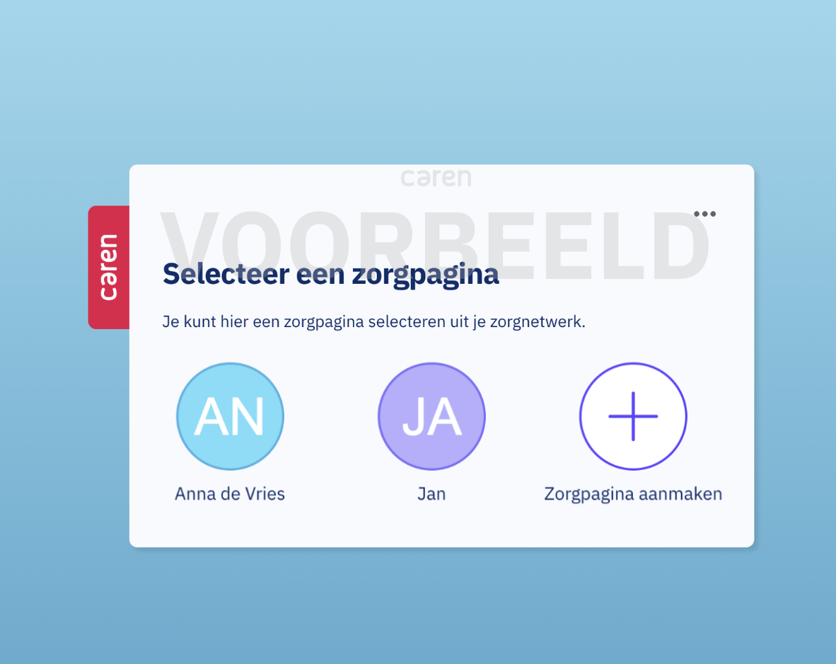 Zorgpagina selecteren