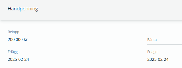 Bildtext: Gränssnittsvy över datumen Erläggs och Erlagd gällande hanpenningen i Express.