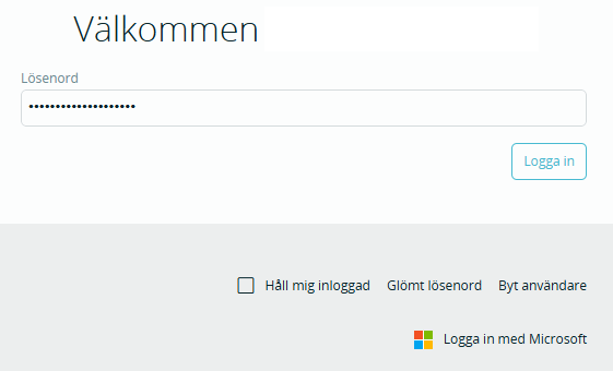 Bildtext: Gränssnittsvy över inloggningssidan för Express. Pil markerar knappen Logga in med Microsoft