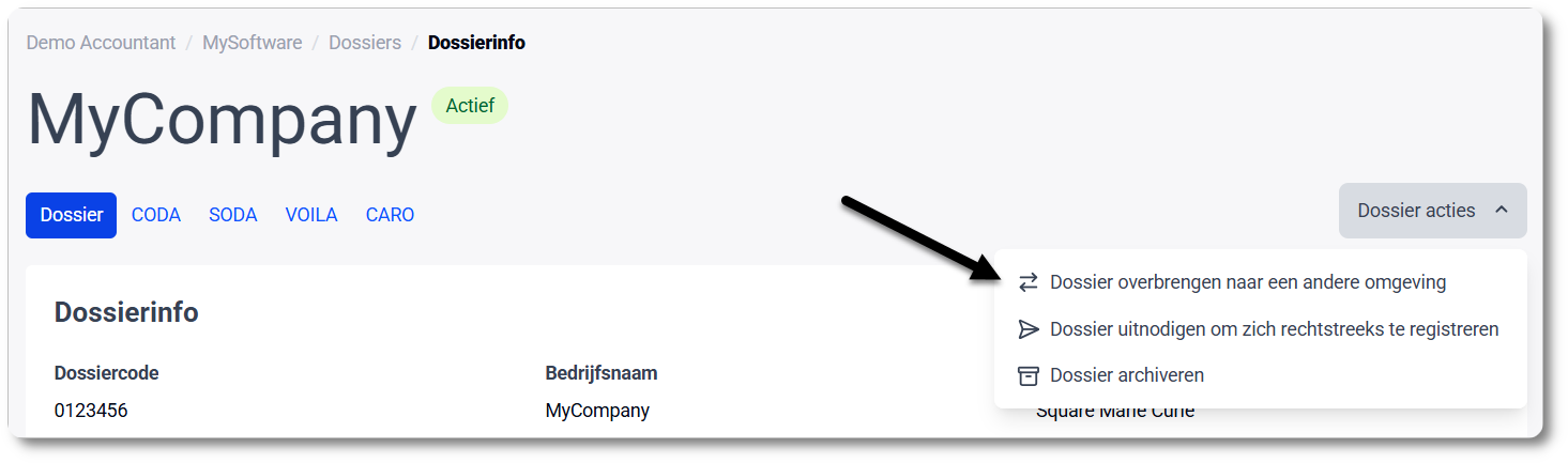 Een dossier overbrengen naar een andere omgeving op MyCodabox