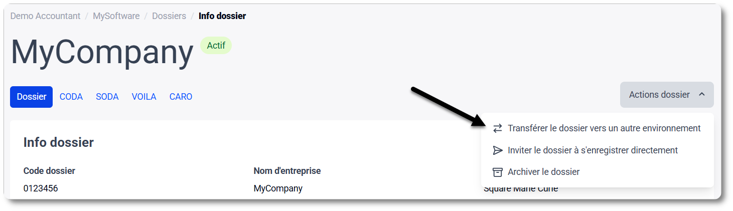 Transférer un dossier vers un autre environnement sur MyCodabox