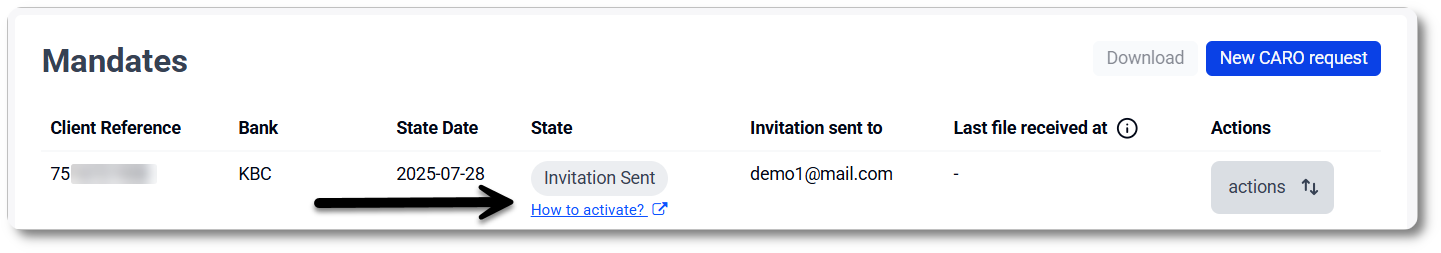 Activate CARO for KBC: share activation instructions with the cardholder
