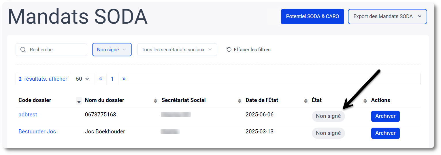 L'état des mandats SODA