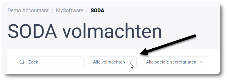 SODA volmachten filteren op status