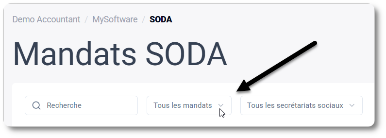 Filtrer les mandats SODA par statut