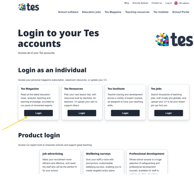 Tes Magazine login