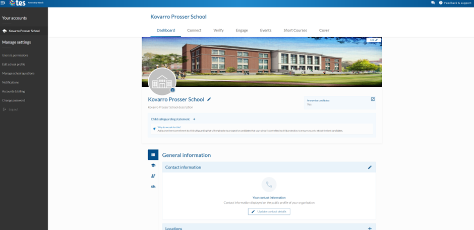 Staff Management edit school profile