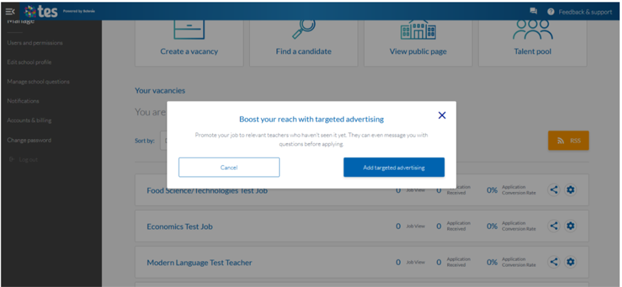 Staff Management click ‘Add targeted advertising’.