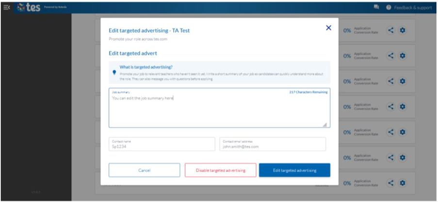 Staff Management disable targeted advertising