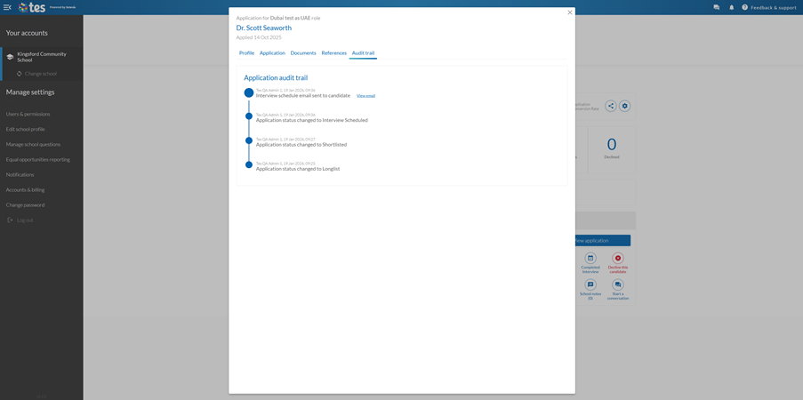 Staff Management release email audit trail