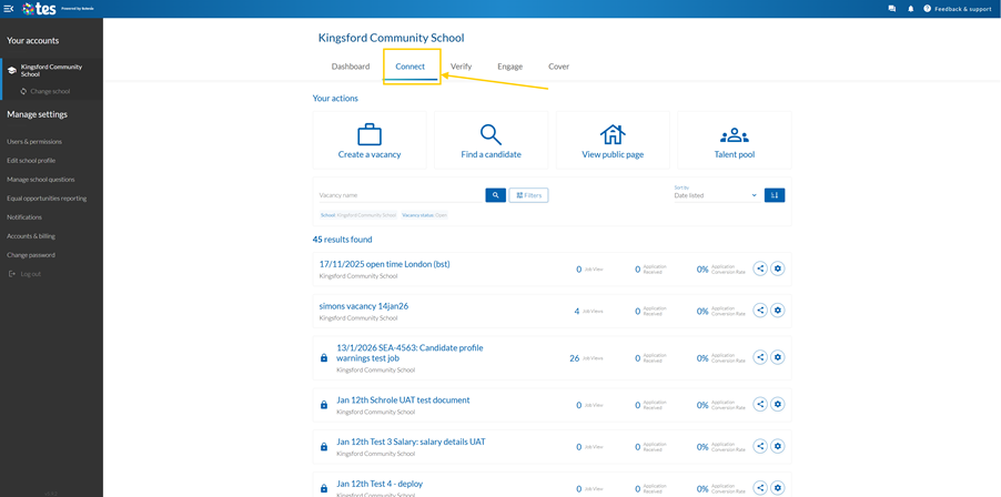 Staff Management Connect tab