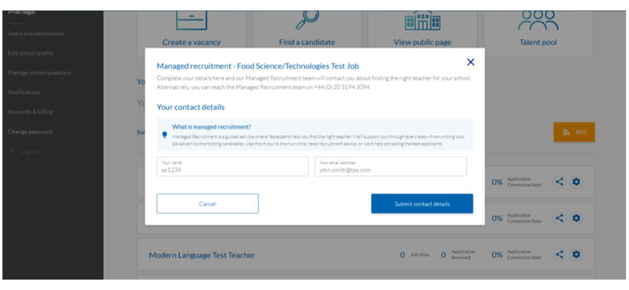 Staff Management submit contact details
